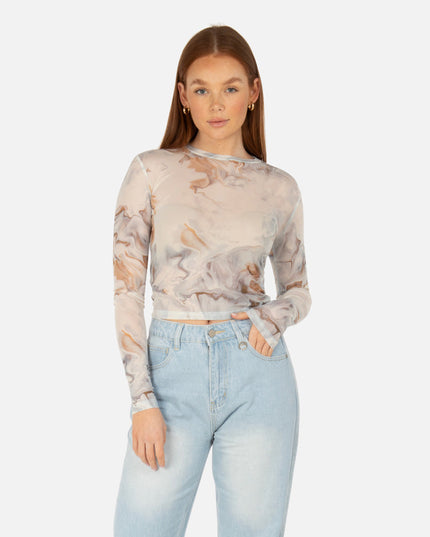 ALLURE MESH LONG SLEEVE TOP CALCATTA
