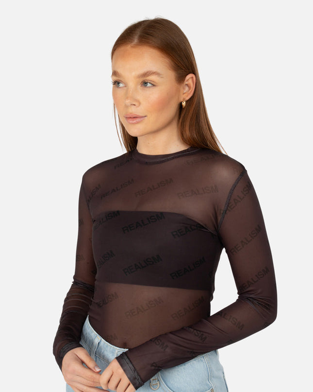 ALLURE MESH LONG SLEEVE TOP BLACK