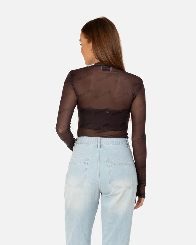 ALLURE MESH LONG SLEEVE TOP BLACK