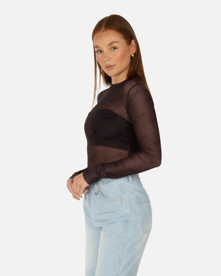 ALLURE MESH LONG SLEEVE TOP BLACK