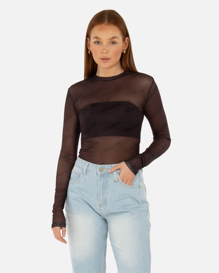 ALLURE MESH LONG SLEEVE TOP BLACK