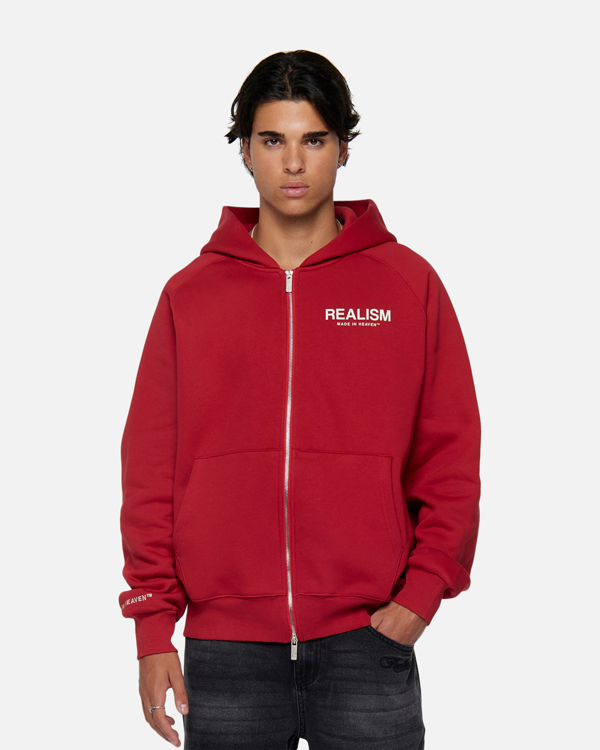 HEAVEN LOGO ZIP HOODIE CRIMSON RED – Realism