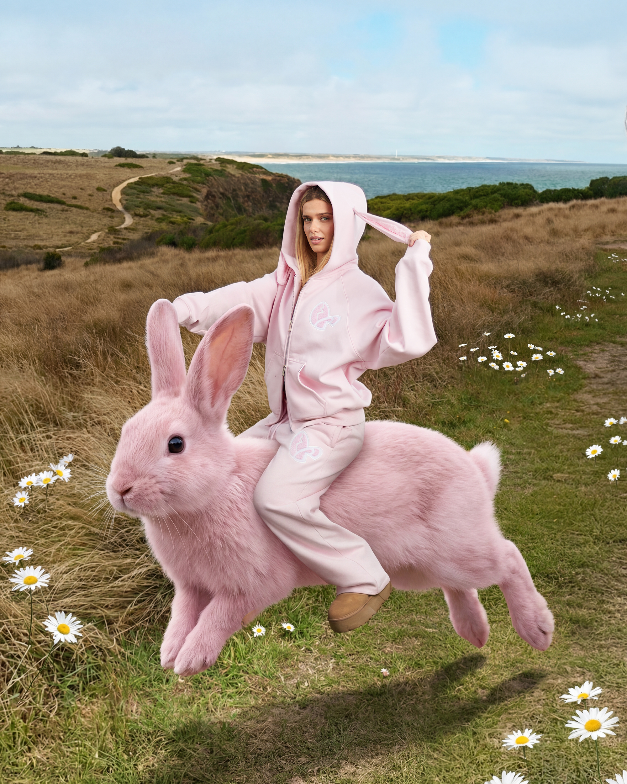 BUNNY ZIP HOODIE PASTEL PINK – Realism